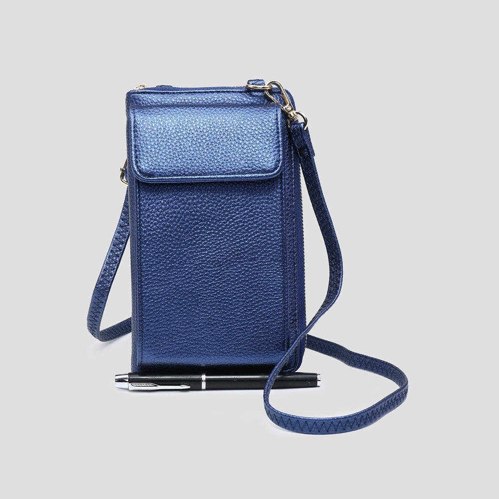 Cross Body Phone/Wallet Bag Metallic Blue