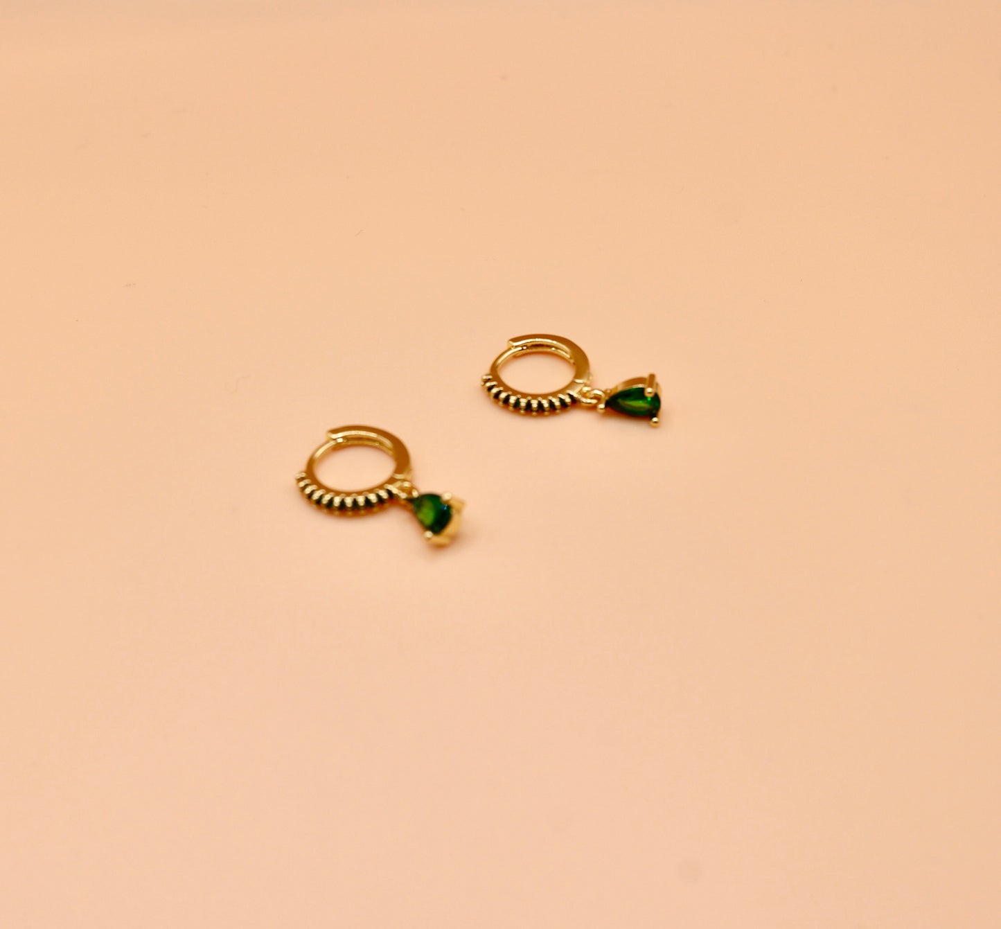 "Stepanie" Huggie earrings in gold and green