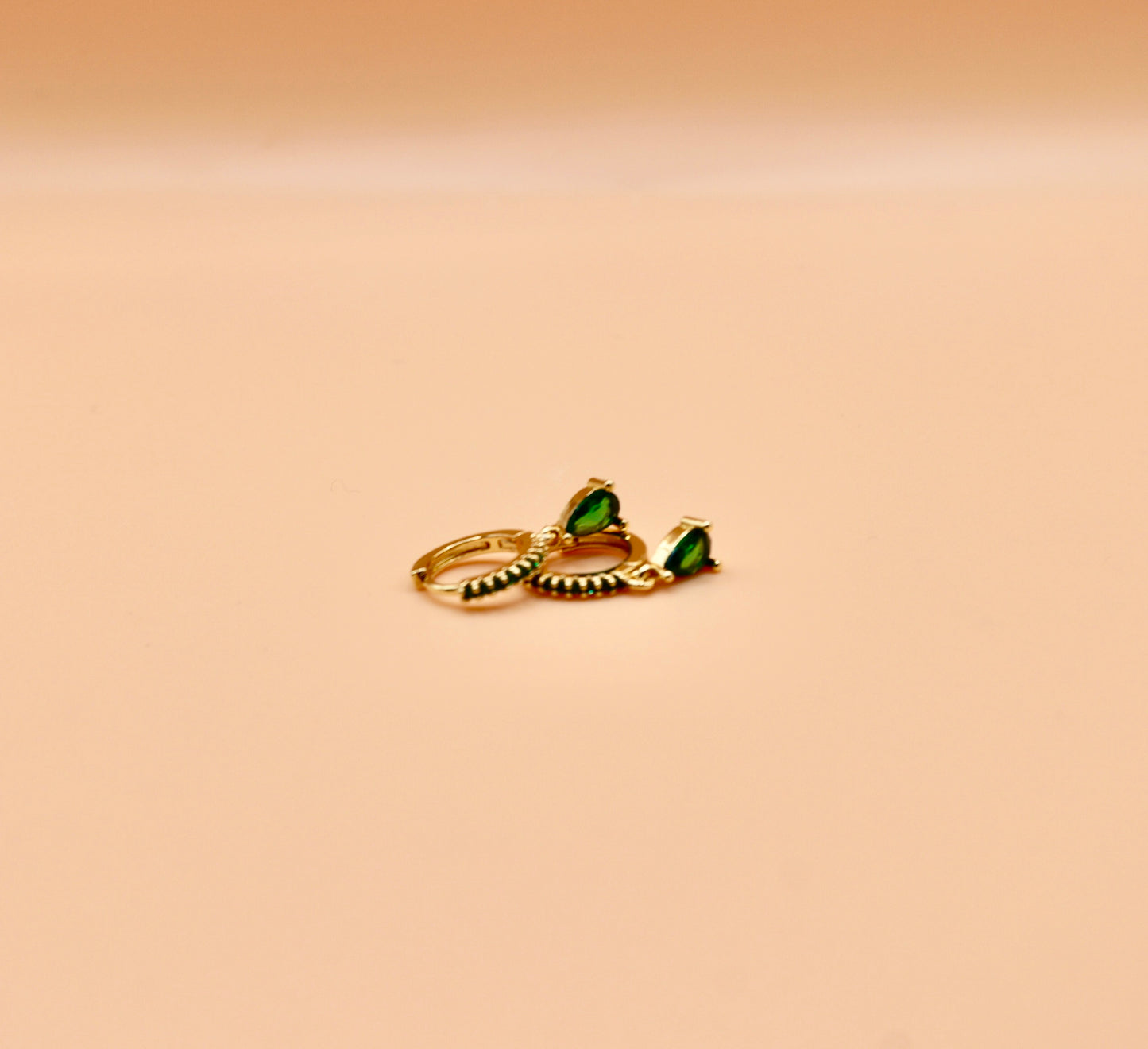 "Stepanie" Huggie earrings in gold and green