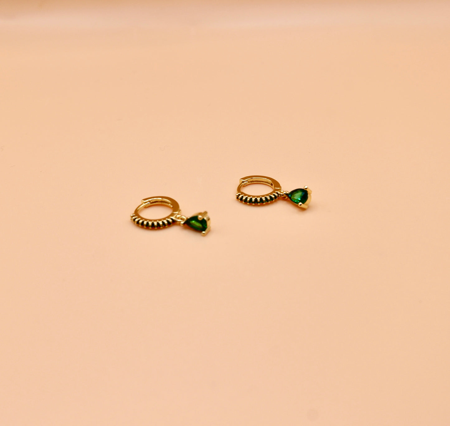 "Stepanie" Huggie earrings in gold and green