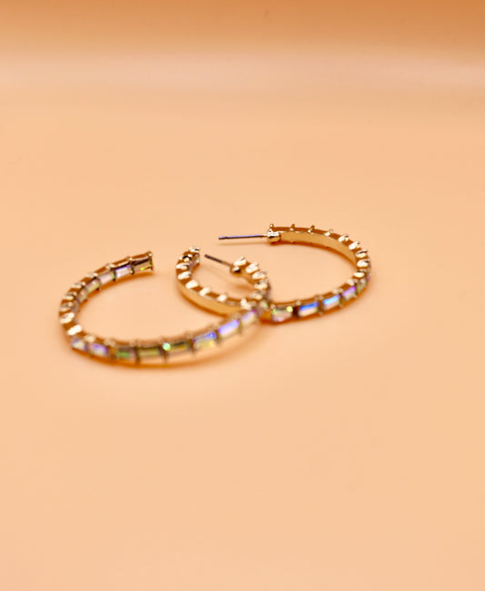 White gem hoop earrings in gold