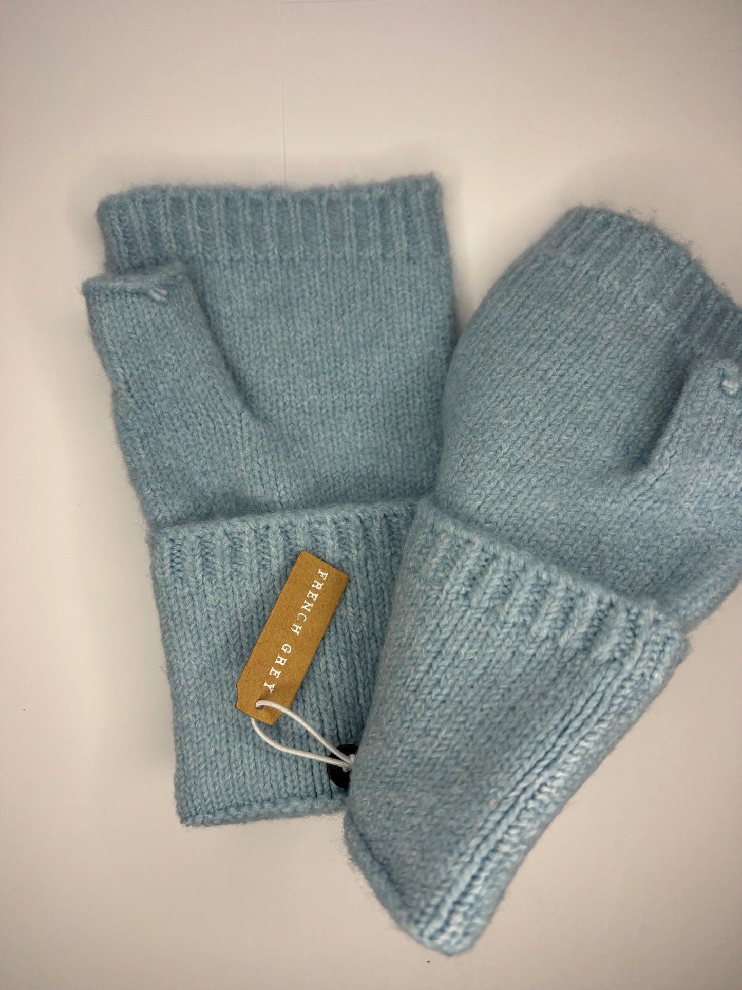 Light blue fingerless gloves