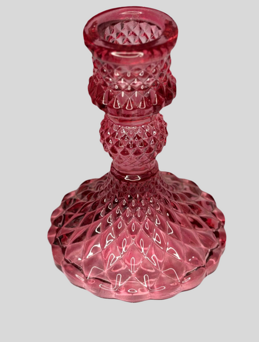 Glass candle stick holder bright pink