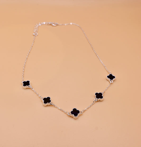 Clover multi black necklace in silver