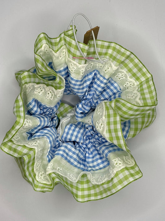 Gingham green and blue giant Scrunchie