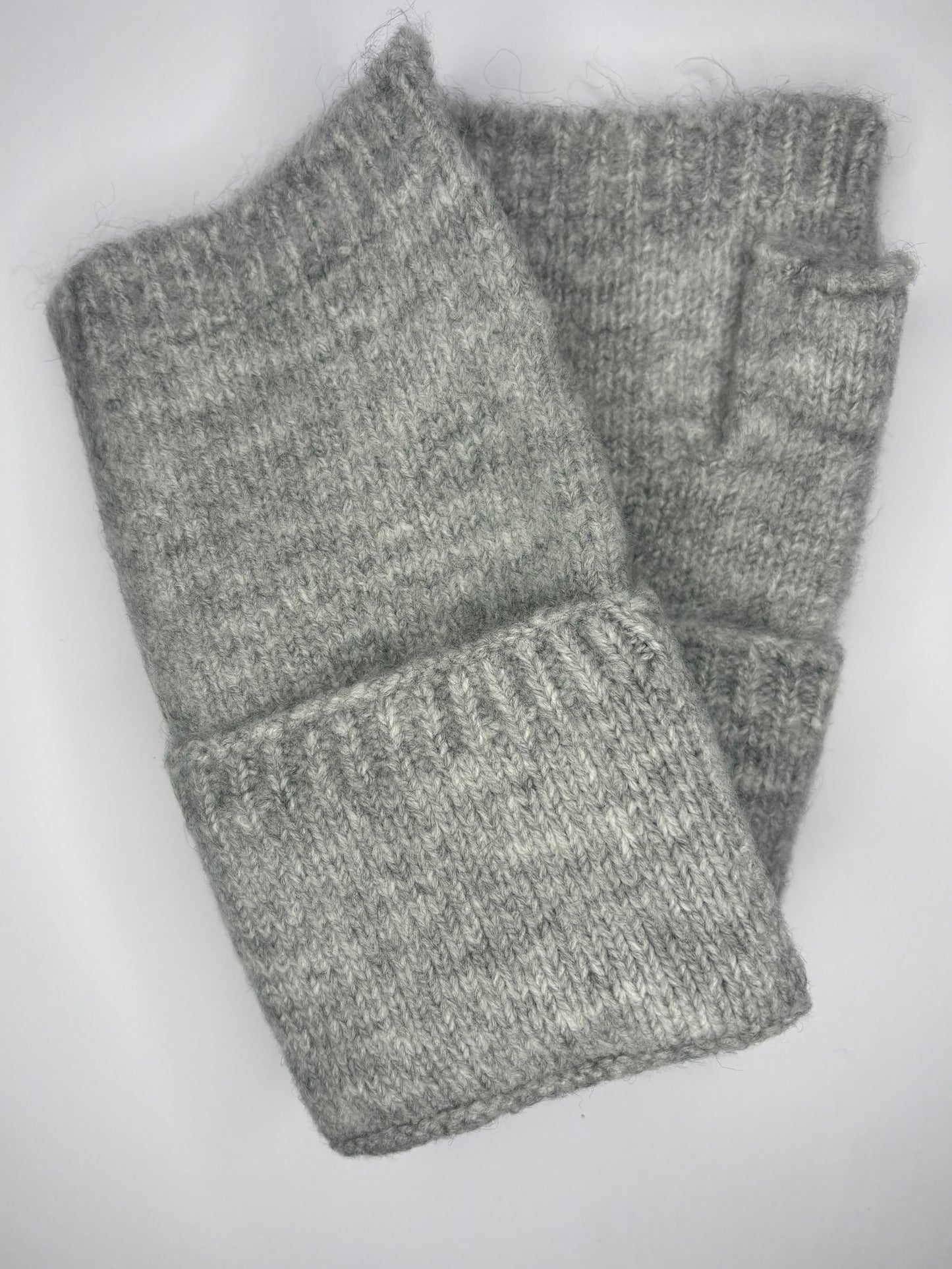 Light grey fingerless gloves