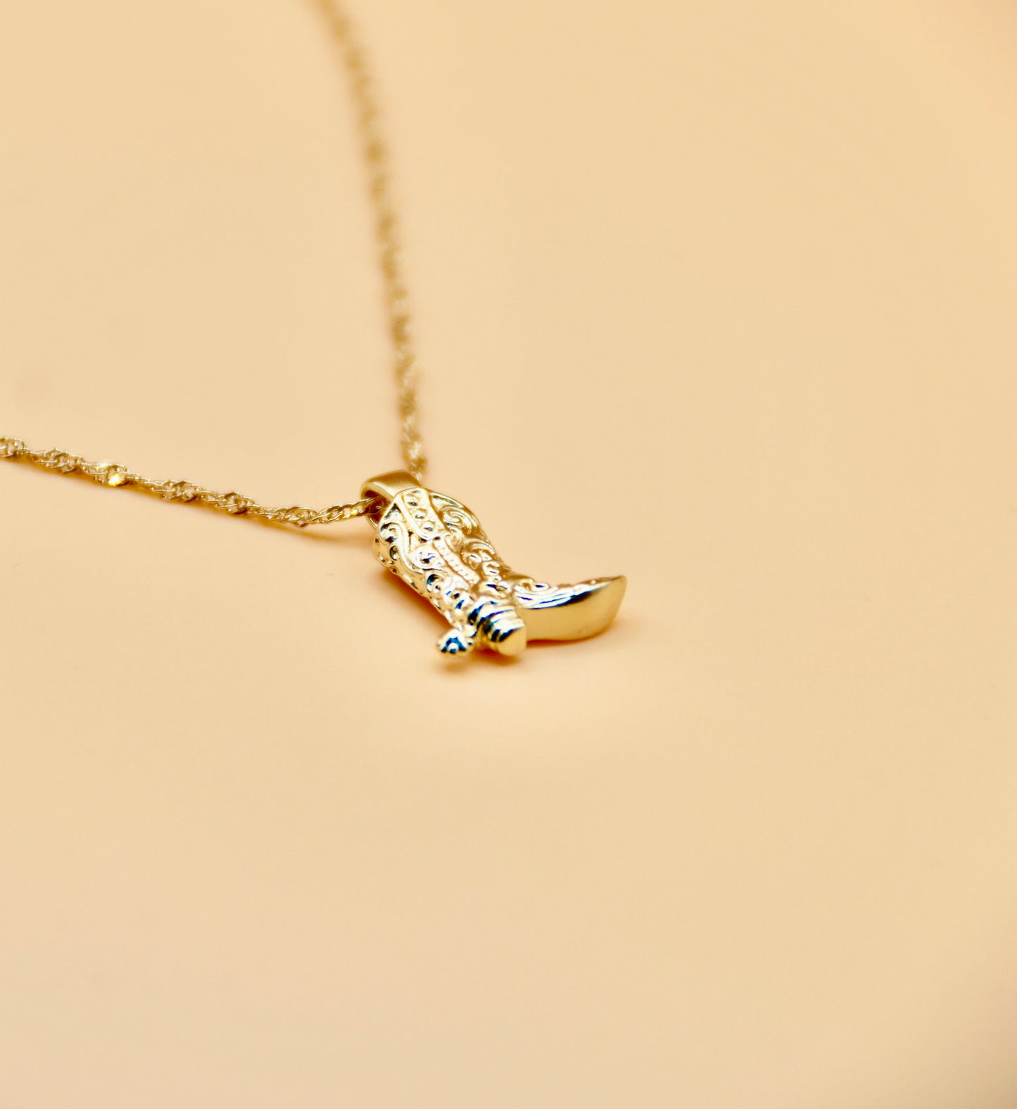 Cowboy boot gold pendant necklace