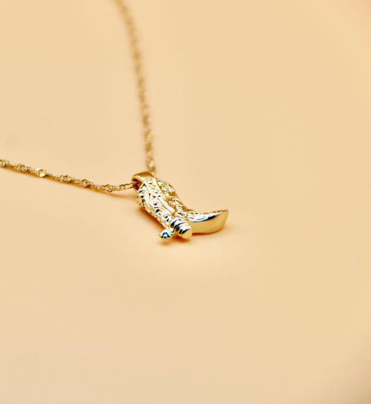 Cowboy boot gold pendant necklace