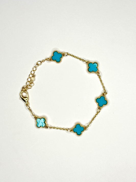 Clover aqua bracelet in gold