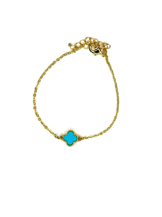 Single clover aqua bracelet in gold