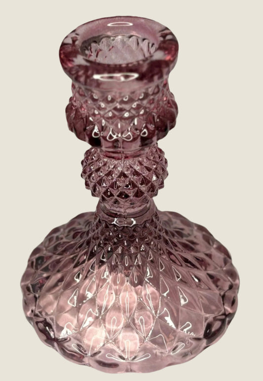 Glass candle stick holder dusky pink