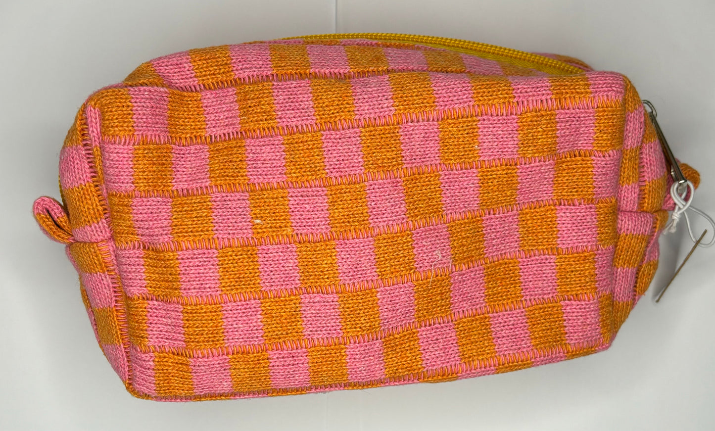 Checkerboard pencil case / make up bag orange