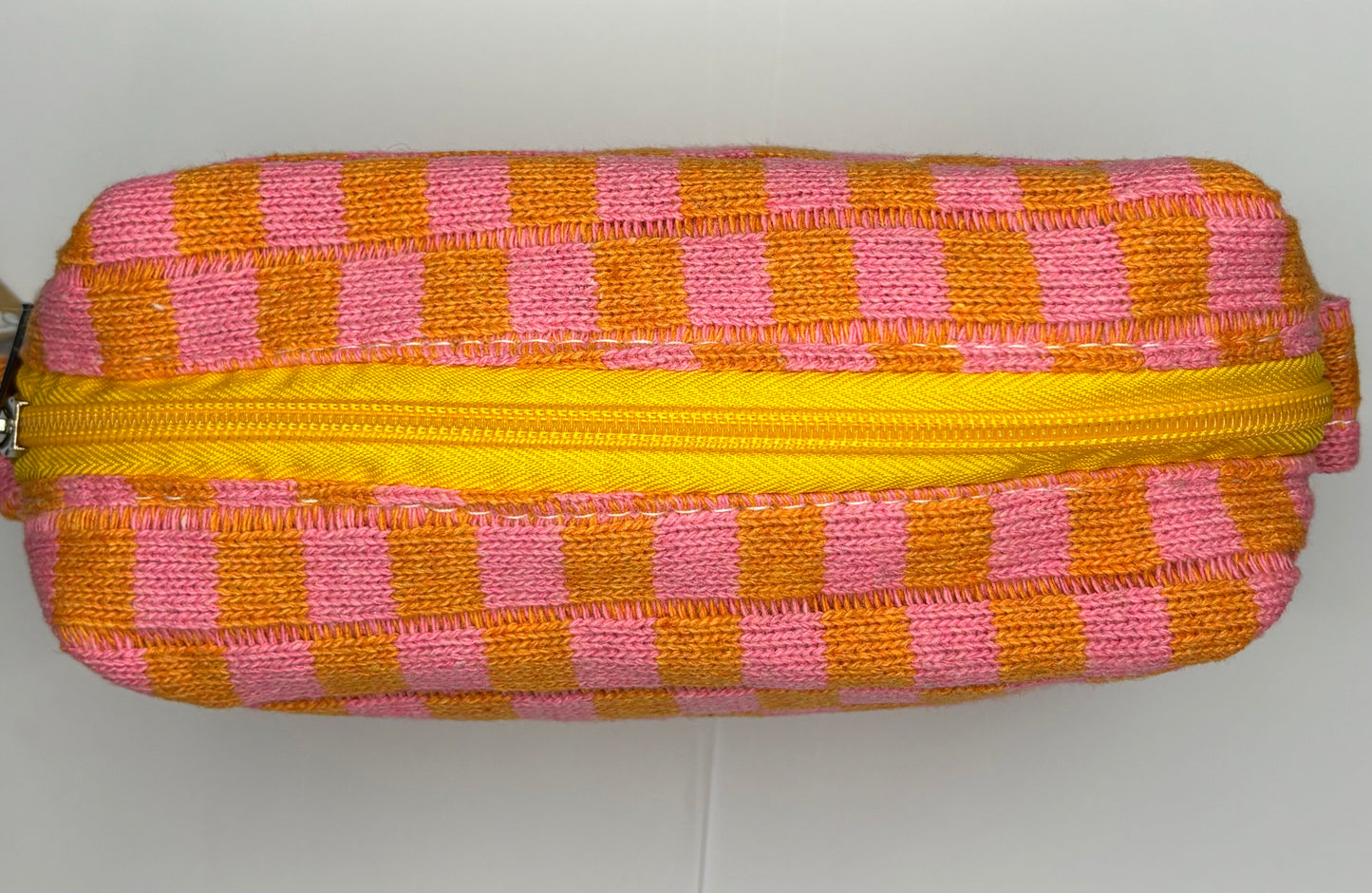 Checkerboard pencil case / make up bag orange