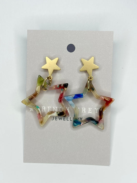 Gold and resin star stud earrings