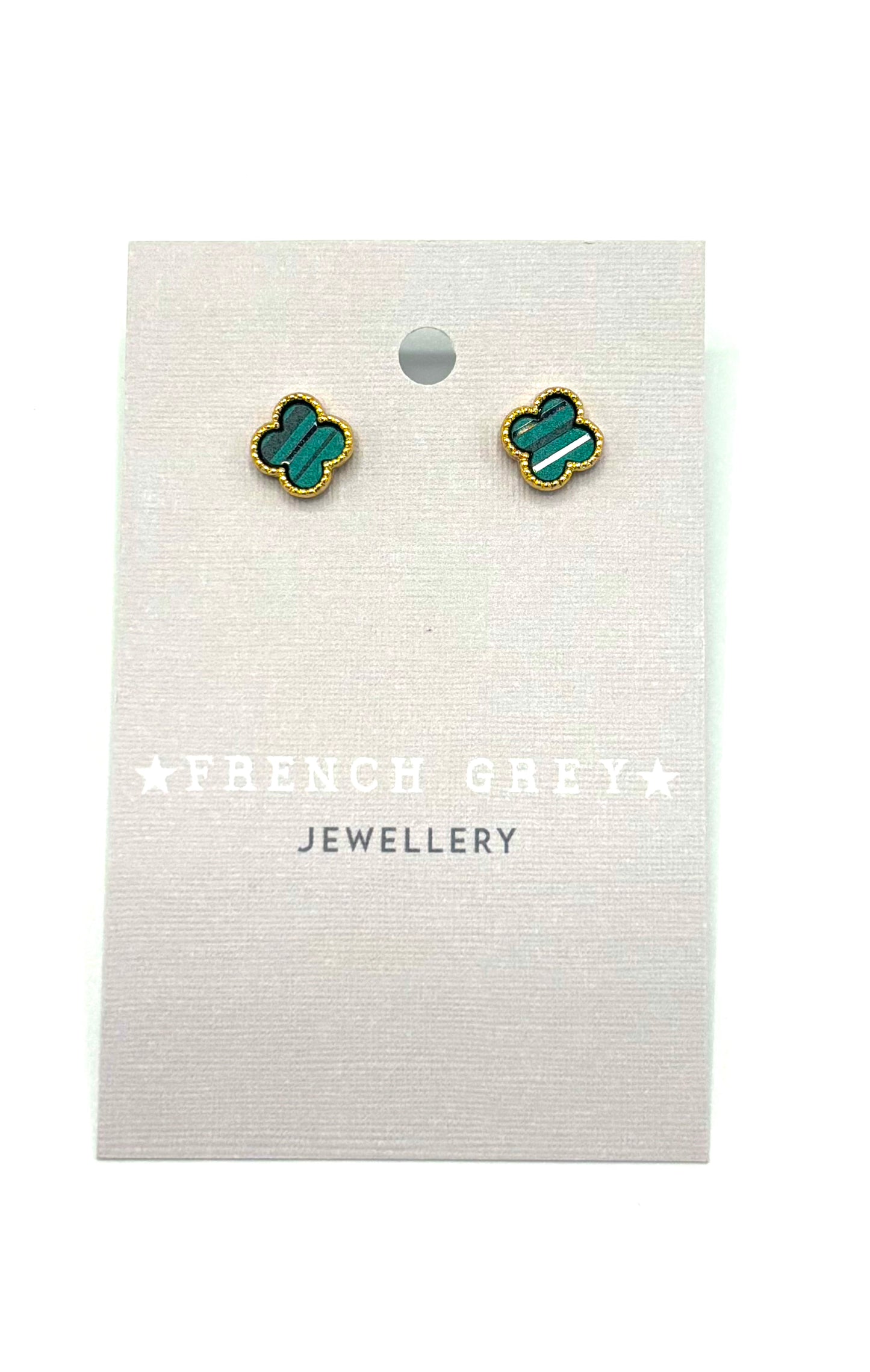 Clover stud earrings in gold and green