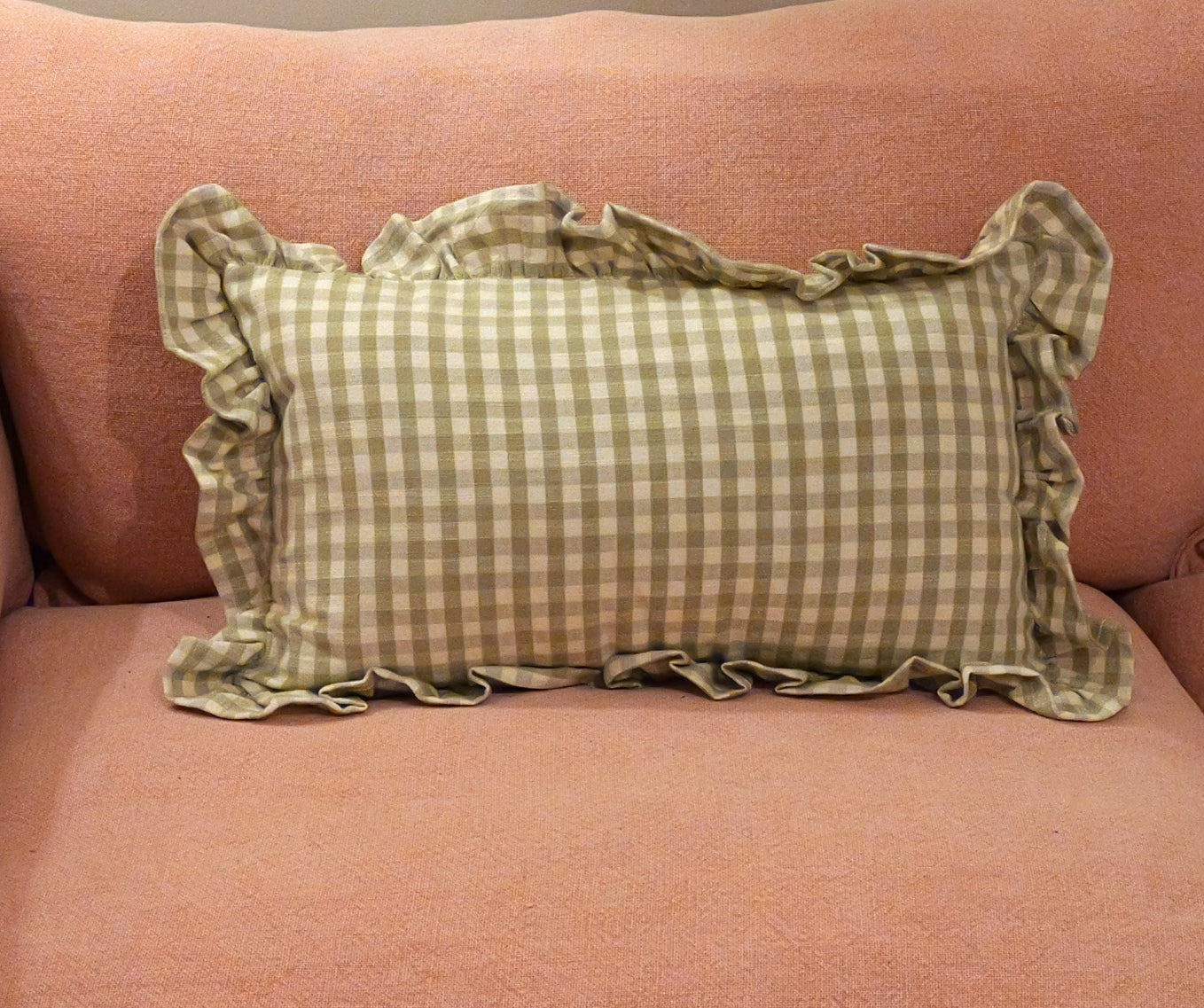 Gingham ruffle cushion - Green