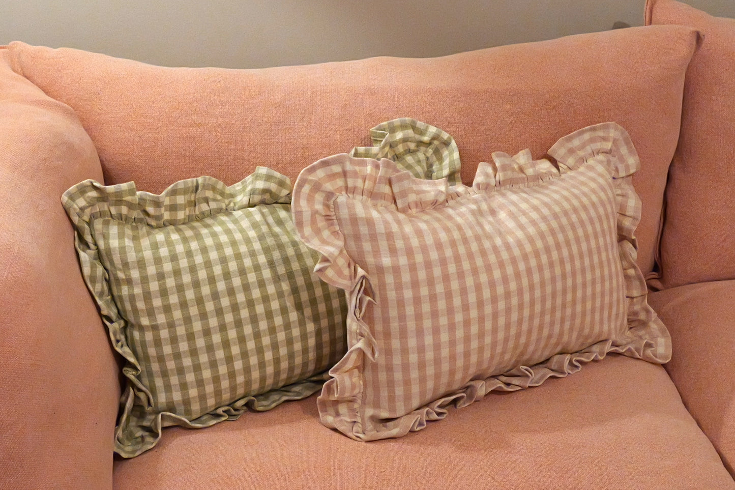 Gingham ruffle cushion - Green