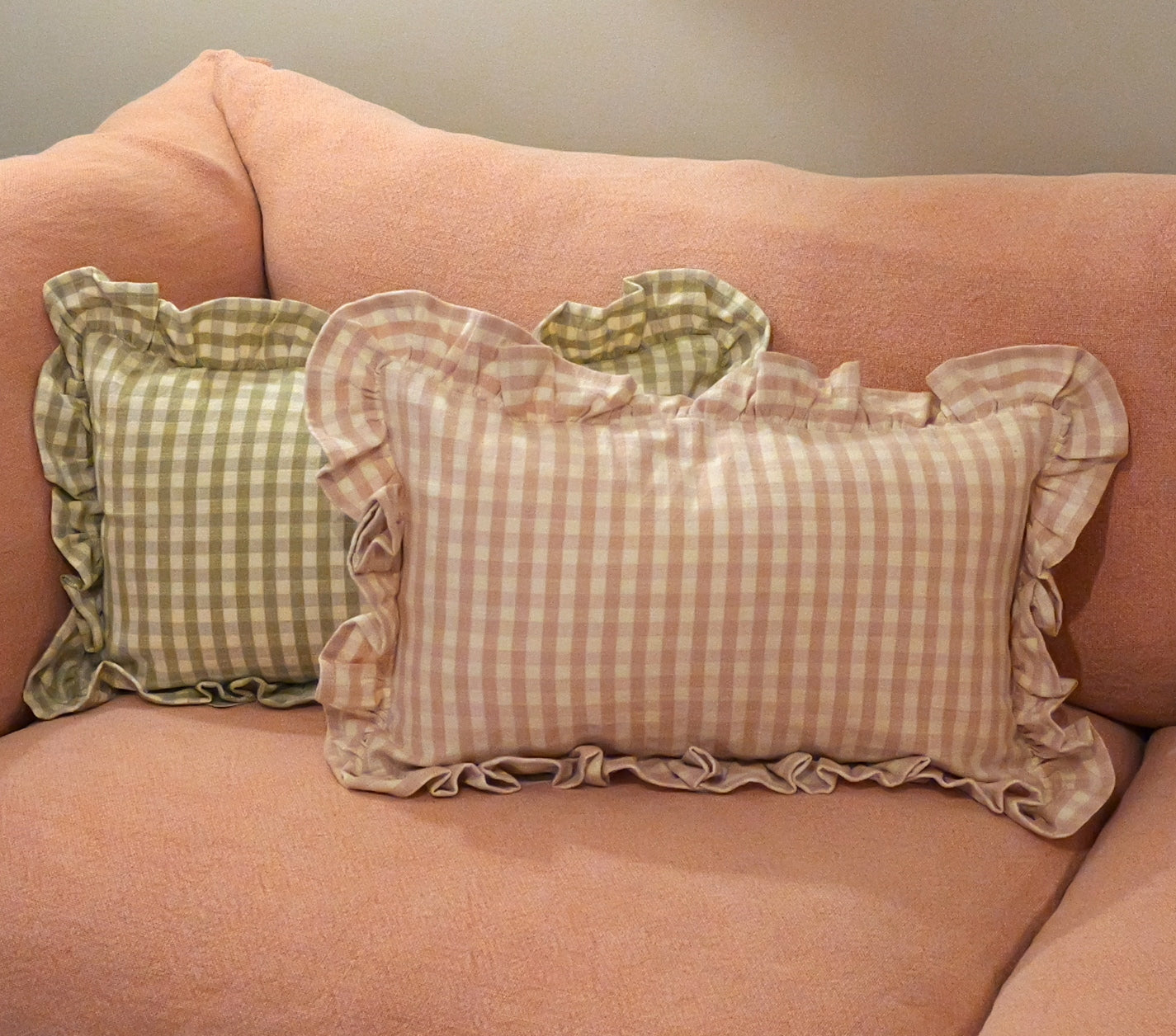 Gingham ruffle cushion - Green