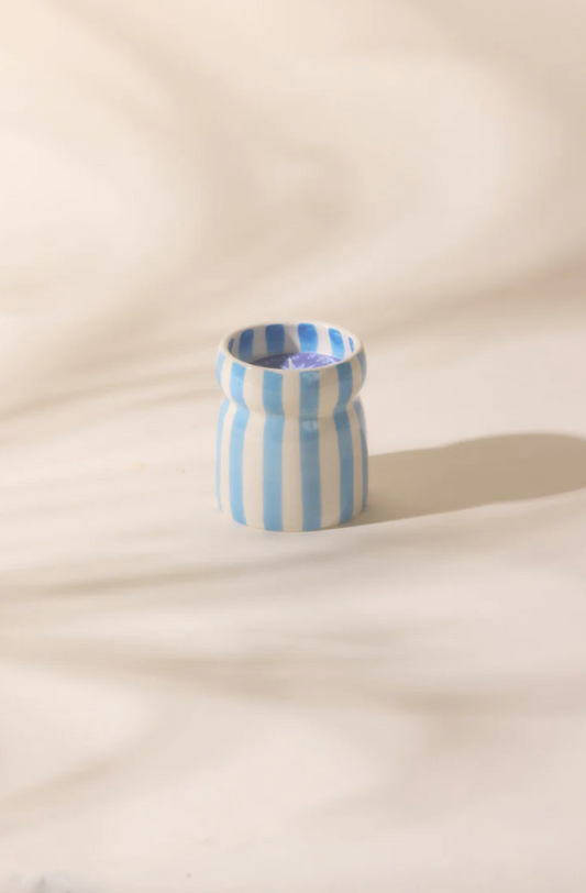 Cabana Blue Striped Ceramic Candle - Lost At Sea